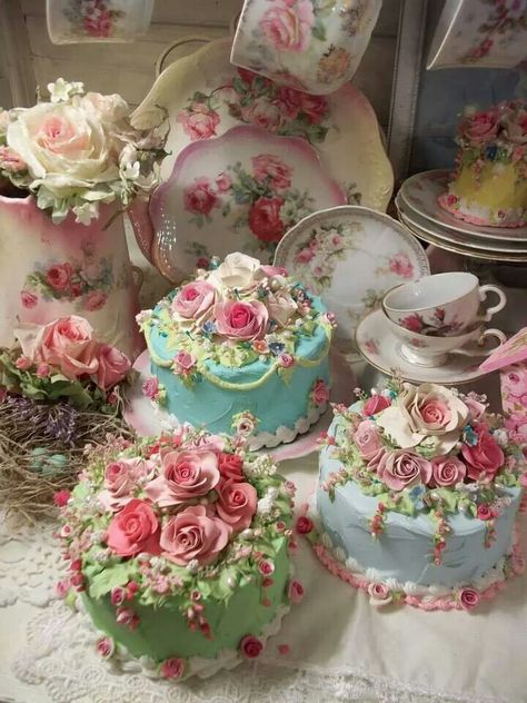 Sweet Tea Party Birthday Cake Vintage, Vintage Tea Party Cake, Birthday Cake Ideas Flowers, Cake Ideas Flowers, Tea Party Cake Ideas, Tea Party Cakes, Shabby Chic Cakes, Faux Cake, Fake Cakes