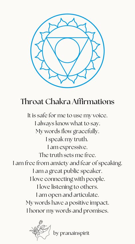 Use these affirmations to heal your throat chakra  #chakras #chakrawork #spiritual #spirituality #manifesting #chakrahealing #journaling #balancedchakras #speak #truth #throatchakra Heart And Throat Chakra, Throat Chakra Blockage, Herbs For Throat Chakra, Heal Throat Chakra, 12 Chakra System, Throat Chakra Aesthetic, Fifth Chakra, Throat Chakra Art, How To Balance Chakras