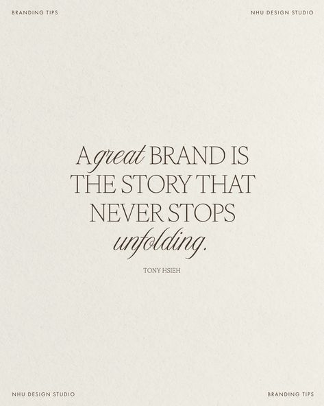 Branding is storytelling through visual. It creates a cohesive and recognizable identity that helps convey a company's values, mission, and personality. Through consistent branding, stories become more impactful and memorable, building a deeper emotional connection with your audience and fostering loyalty. A great brand continuously evolves and develops, always presenting new aspects of its identity, values, and experiences. It suggests that a successful brand keeps engaging its audience wit... Lash Marketing, Story Branding, Storytelling Quotes, Brand Quotes, Branding Quotes, Trendy Logo Design, Brand Storytelling, Brand Values, Trendy Logos