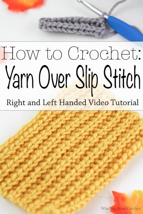 The yarn over slip stitch is an easy crochet stitch that makes a beautiful knit like ribbed texture. This stitch is great for hats, scarves and even sweater. I have a video free right and left handed video tutorial to show you how to crochet this stitch. #howtocrochet #crochet #crochetstitch Crochet Loop, Left Handed Crochet, Mosaic Knitting, Slip Stitch Crochet, Easy Crochet Stitches, Crochet Tips, Stitch Tutorial, Crochet Stitches Video, Knitting Instructions