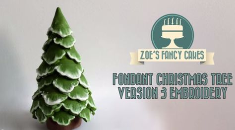 Fondant Christmas Tree, Fondant Tree, Embroidery Christmas Tree, Zoes Fancy Cakes, Fondant Techniques, Brush Embroidery, Christmas Tree Embroidery, Christmas Cake Designs, Christmas Cake Topper