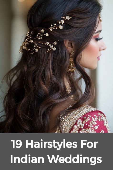 Discover a plethora of exquisite hairstyles suited for Indian weddings, tailored to cater to various preferences and roles. From elaborate updos and braided buns ideal for brides donning traditional attire to simpler styles preferred by guests, there's a diverse range of options available. Those with short hair can elevate their appearance with graceful waves or adorned pins, seamlessly complementing a saree ensemble. Bridal Free Hairstyles Indian, Indian Wedding Bridesmaid Hairstyle, Wedding Hairstyles Indian Short Hair, Wedding Haïr Style For Short Hair, Long Hair Hairstyles Wedding, Hairstyle Bridal Indian, Bridesmaid Hairstyles For Saree, Indian Engagement Hairstyles For Saree, Jaago Night Hairstyle