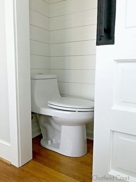 turn closet into powder room // pocket door Pocket Door Powder Room, Powder Room With Pocket Door, Closet To Bathroom Conversion, Closet To Bathroom, Guest Bedroom Closet, Tiny Half Bath, Toilet Closet, Small Half Bathroom, Tiny Powder Rooms