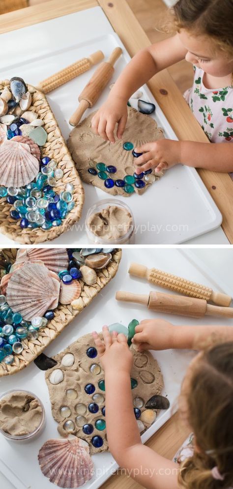 Outside Centers For Preschool, Shark Process Art Preschool, Sand Play Dough, How To Make Sand, Rocking Bed, Rocking Cradle, Glass Pebbles, Kids Armchair, Nursery Activities