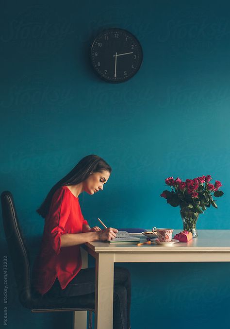 Woman Sitting at the Desk and Writing  by Mosuno Human Figure Sketches, Person Drawing, Human Drawing, Anatomy Poses, Women Writing, Sitting Position, Digital Portrait Art, Sitting Poses, Executive Coaching