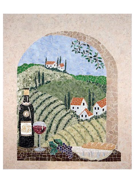 Mosaic Landscape, Italian Mosaic, Landscape Mosaic, Backsplash Mosaic, Grapes Wine, Wood Wine Rack, Custom Wine Cellars, Mosaic Inspiration, Italian Paintings