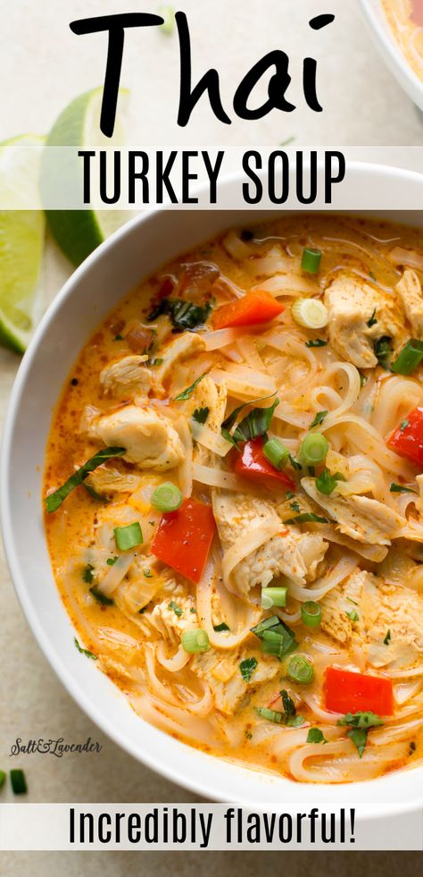 Turkey Thai Soup, Tum Yum Soup Recipe Thai, Turkey Soup Recipes, Leftover Turkey Soup, Turkey Curry, Turkey Soup Recipe, Mexican Soup, Leftover Turkey Recipes, Turkey Soup