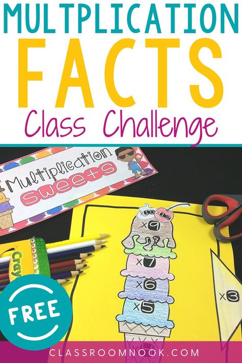 Get your FREE Multiplication Facts Challenge to help your students learn their multiplication facts FOR GOOD. Better yet, have them BEGGING to practice their math facts with this fun and motivating class challenge. Students work to build their fact fluency ( Multiplication Challenge 3rd Grade, Fact Fluency Bulletin Board, Board Header, Data Wall, Student Certificates, Fifth Grade Math, Math School, Fourth Grade Math, Math Instruction