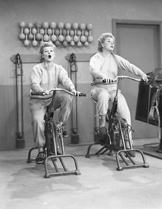 Lucille Ball in the 1957 episode of "I Love Lucy" titled "Lucy and Superman". Description from pinterest.com. I searched for this on bing.com/images Spin Class Humor, I Love Lucy Show, Lucy And Ricky, Spinning Workout, Partner Workout, Spin Class, Lucille Ball, Indoor Cycling, Love Lucy