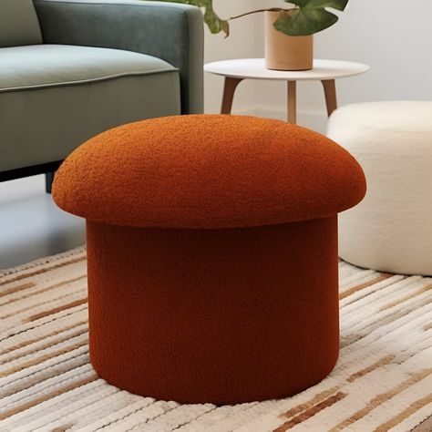 Mainstays Boucle Mushroom Upholstered Storage Ottoman, Terracotta - Walmart.com Stool For Bedroom, Pouf Footstool, Fabric Storage Ottoman, Round Storage Ottoman, End Of Bed Bench, Nursery Office, Tufted Ottoman, Home Interior Ideas, Storage Ottoman Bench