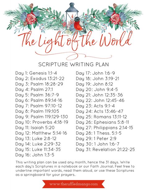 The Light of the World Scripture Writing Plan.pdf December Bible Study, December Bible Verses, December Scripture Writing Plan 2024, December Devotional, December Bible Writing Plan, December Scripture Reading Plan, Scripture Writing, December Scripture Writing Plan, Scripture Writing Plans 2024