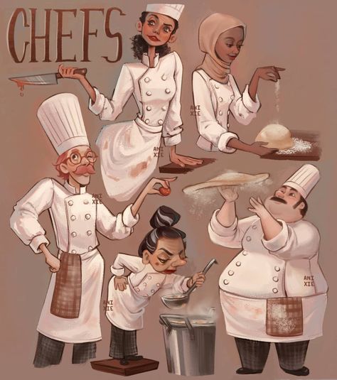 Annie 🌸 on Instagram: “Chefs! 👩‍🍳👨‍🍳 Trying to improve my character designing skills more tho I still need to work on shape language and exaggerating proportions…” Shape Language, Chef Costume, Character Designing, Chef Clothes, Bear Tattoos, Magical Creature, New Fantasy, Pose References, Fantasy Story