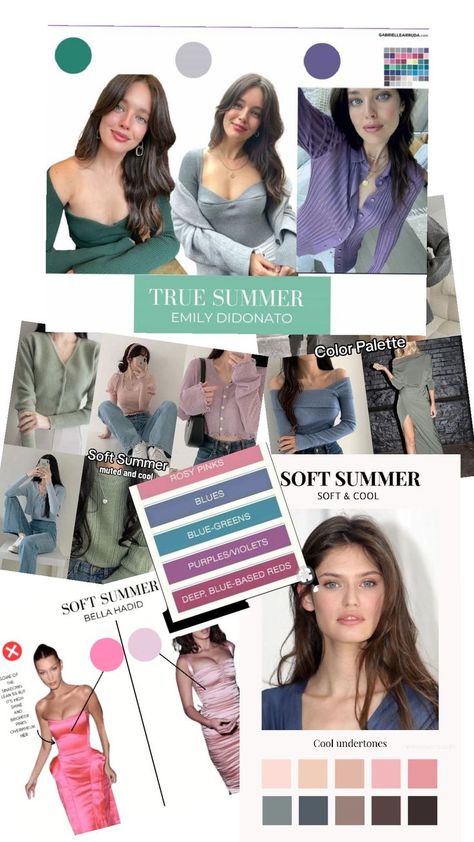 True Summer Outfits Inspiration, Cool Summer Celebrities, Soft Summer Color Analysis, True Summer Color Palette Outfits, Soft Summer Fashion, Deep Summer, Soft Summer Palette, Soft Summer Color Palette, Soft Summer Colors