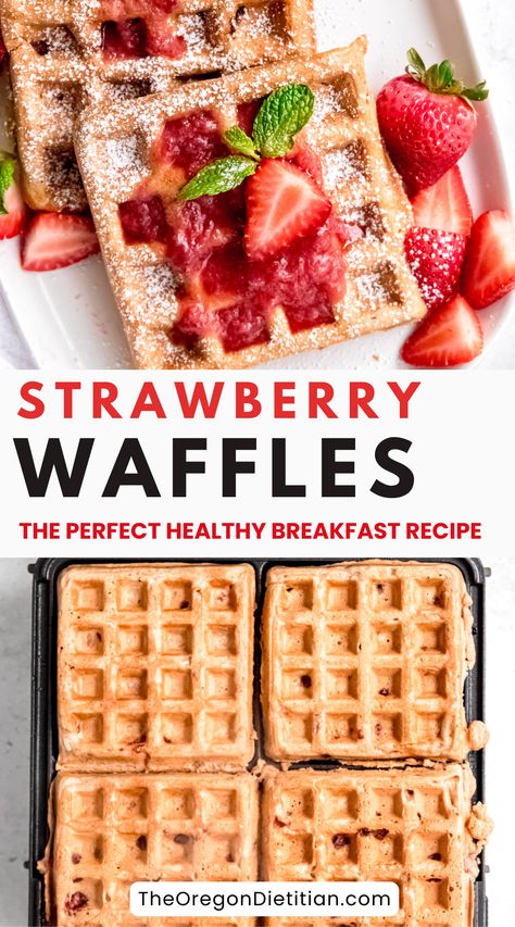 Raspberry Waffles Recipe, Healthy Waffles For Kids, Healthy Waffle Recipe, Healthy Substitutes, Waffle Recipe Healthy, Healthy Waffles, Banana Waffles, Strawberry Breakfast, Strawberry Waffles