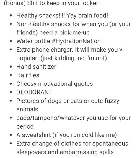 What to keep in your locker Snacks To Keep In Your Locker, What To Keep In Ur Locker, Stuff To Keep In Your Locker, Things To Keep In Locker, What To Keep In Locker, What To Put In Locker, What To Have In Your Locker, Lookers Ideas Lockers, Things To Keep In Your Locker