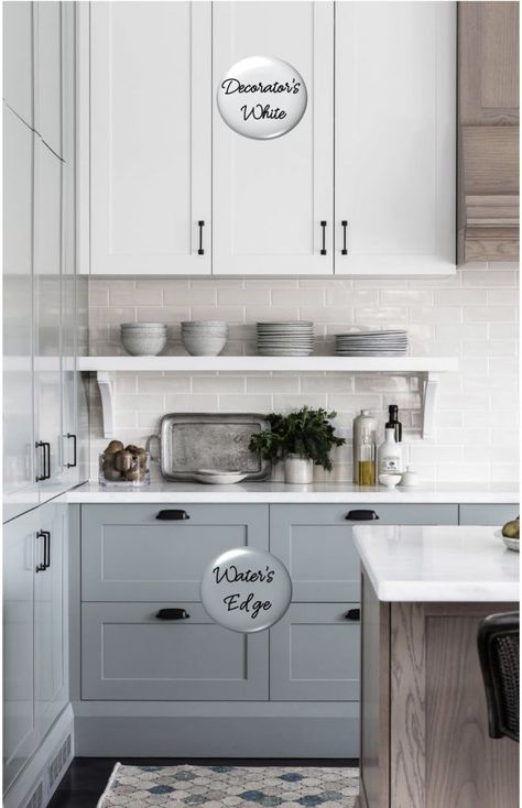 Kitchen Cabinets Color Combination, Paint Color Combos, Серая Кухня, Cabinet Paint, Painted Cabinets, Blue Kitchen Cabinets, Kabinet Dapur, Two Tone Kitchen, Cabinet Paint Colors