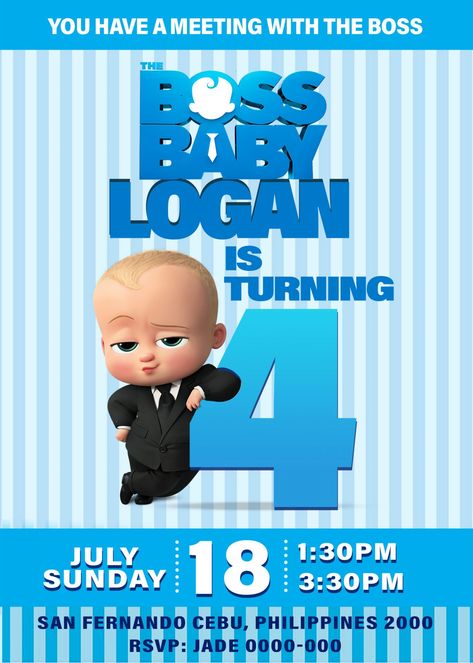 Boss Baby Invitation Template Free, Boss Baby Background, Baby Invitation Card, Boss Baby Invitation, Happy Birthday Little Boy, Baby Birthday Invitation Card, Birthday Tarpaulin Design, The Boss Baby