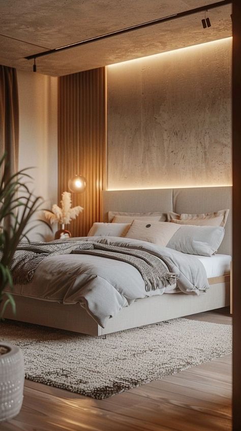 Luxury Wallpaper Bedroom, Bali Bedroom, Cuartos Aesthetic, Casa Aesthetic, Neutral Bedrooms, Modern Bedroom Interior, Bedroom Accent, Apartment Bedroom, Brown Bedroom