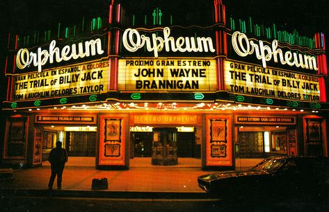 https://flic.kr/p/EFRYod | Orpheum Theater Vintage Neon Sign Movie Marquee | Orpheum theater neon signage. A vintage movie marquee from an old folder of photos I came across. Don't know who took the pictures or remember where they came from, but they sure look nice. Old Theater Aesthetic, Movie Theater Sign, Old Movie Theater, Marquee Theater, Theater Aesthetic, Theater Marquee, Movie Theater Aesthetic, Orpheum Theater, Theater Sign