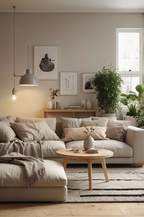 Scandinavian Apartment Decor Ideas, Nordic Home Decor Scandinavian Living, Swiss Apartment, Scandinavian Living Room Minimalist, Nordic Living Room Inspiration, Comfy Sofa Living Rooms, Tan Couch Living Room, Beige Room Decor, Living Room Patio Doors