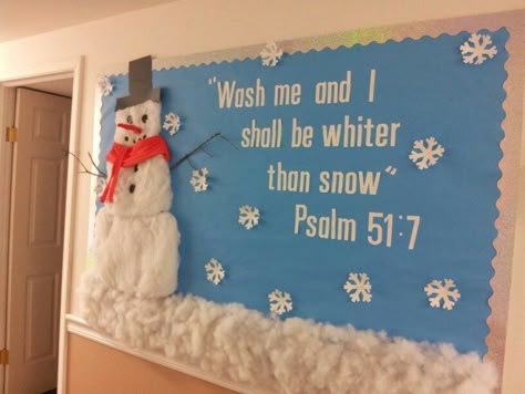 Snowman Bulletin Board, Ideas Decoracion Salon, Christmas Bulletin Boards, Christian Bulletin Boards, January Bulletin Boards, Sunday School Decorations, Sunday School Rooms, Winter Bulletin Boards, Sunday School Classroom