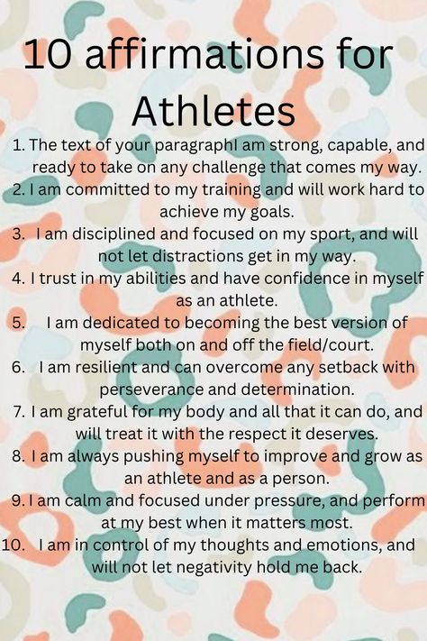 Positive Athlete Affirmations, Sport Affirmations, Hockey Affirmations, Athlete Affirmations, Sports Affirmations, Sports Mindset, Athlete Mindset, Prince Basketball, Cross Country Quotes