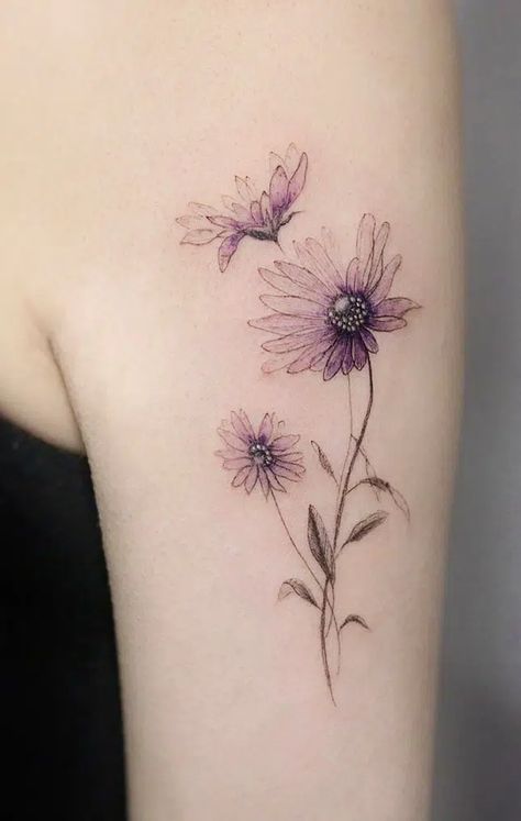 Aster Flower Tattoo - What Does it Mean? (Illustrated) Aster Flower Tattoo, Aster Tattoo, Aster Flower Tattoos, Violet Flower Tattoos, Gladiolus Tattoo, Flower Shoulder Tattoo, Carnation Tattoo, Daffodil Tattoo, Flower Tattoo Meanings