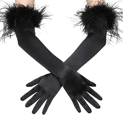 Amazon.com: BABEYOND Long 20s Satin Gloves Feather Stretchy Gloves for Halloween Costume Evening Party (Black): Clothing Fancy Gloves, Long Black Gloves, Great Gatsby Themed Party, Dress With Gloves, Evening Gloves, Flapper Costume, Costume Noir, Gloves Fashion, Opera Gloves