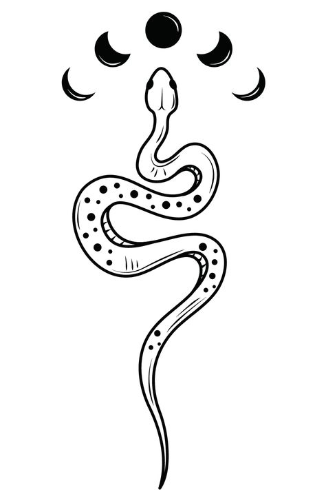 tattoo idea | tattoo design | moon and snake tattoo design Moon Serpent Tattoo, Moon And Snake Tattoo Designs, Snake Tattoo Drawing Design, Witchy Snake Tattoo, Easy Snake Tattoo, Snake Tattoo Ideas Female, Simple Snake Tattoo Design, Snake And Moon Tattoo, Snake Tattoo Stencil