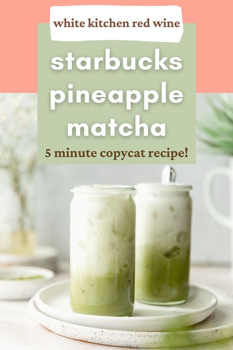 The perfect shade of green, this Starbucks Pineapple Matcha copy cat recipe is your go-to afternoon latte! With coconut milk, pineapple, matcha, and ginger it's refreshing and delicious!Matcha lattes are ideal for a mid-day pick-me-up because they have a touch of caffeine! This version is low carb, dairy-free, and refined sugar-free! A guilt-free treat! Pineapple Matcha, Matcha Drink Recipes, Ginger Recipe, Starbucks Latte, Pineapple Ginger, Latte At Home, Healthy Nutrition Plan, Ginger Drink, Healthy Starbucks