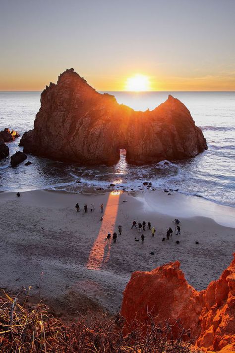 Check out "Sunset at Keyhole Arch, Pfeiffer Beach" in California Big Sur Trip, Sunset Beaches, Pfeiffer Beach, California Coast Road Trip, Beach In California, Beach Sunset Wallpaper, California Trip, California Sunset, San Francisco Travel