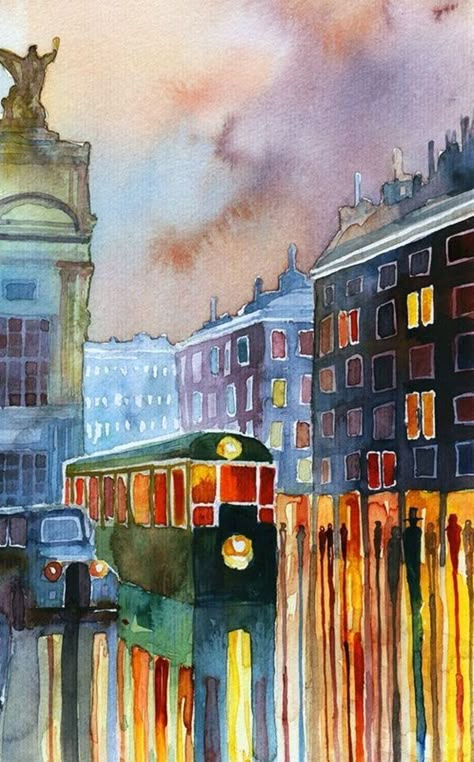 Watercolor Paintings Easy, Street Lights, Affordable Art Prints, Beginner Painting, Easy Watercolor, Watercolor Ideas, Water Painting, Watercolor Inspiration, Water Colors