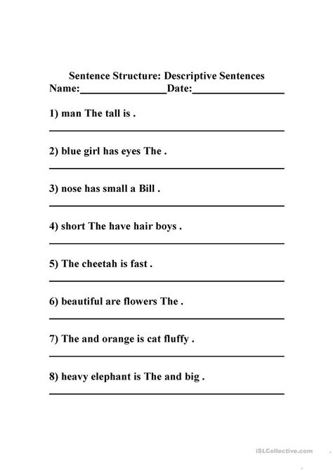 Make Sentences Worksheet 1st Grades, Sentence Structure Worksheets, Sentence Structure Activities, Simple Sentence Structure, Sentence Building Worksheets, Writing Sentences Worksheets, 1st Grade Reading Worksheets, Jumbled Words, Number Worksheets Kindergarten