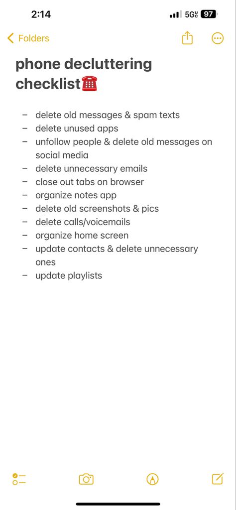 Social Media Declutter Checklist, Deep Clean Phone, Phone Reset Checklist, Declutter Pictures, How To Declutter Your Phone, Phone Glow Up Checklist, Phone Clean Out, How To Give Ur Phone A Glow Up, Phone Declutter Checklist