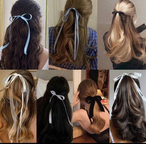 Cute Bob Hairstyles, Bow Hairstyle, Trendy Hairstyle, Ribbon Hairstyle, Half Up Half Down Hair, Ribbon Hair, Half Up Hair, Everyday Hairstyles, Half Up Half Down