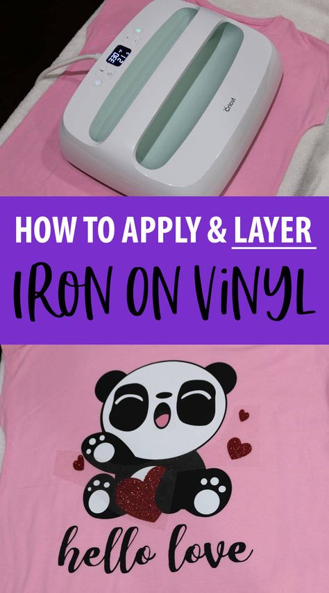 Learn how to apply iron on vinyl to make your own shirts with your Cricut Machine. Learn to layer and weed iron on vinyl. Vinyl Layering, Layering Vinyl, How To Make Iron, Cricut Heat Transfer Vinyl, Iron On Cricut, Cricut Iron On Vinyl, Cricut Htv, Cricut Help, How To Use Cricut