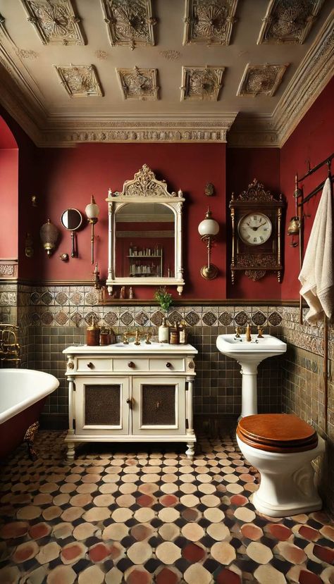 20 Stunning Victorian Bathroom Ideas That Will Transform Your Space 30 Victorian Homes Interior Bathroom, Small Victorian Bathroom, Victorian Bathroom Ideas, Old Victorian Homes Interior, Victorian Maximalism, Vintage Bathroom Inspiration, Lavish Bathroom, Portfolio Reference, Isometric Room