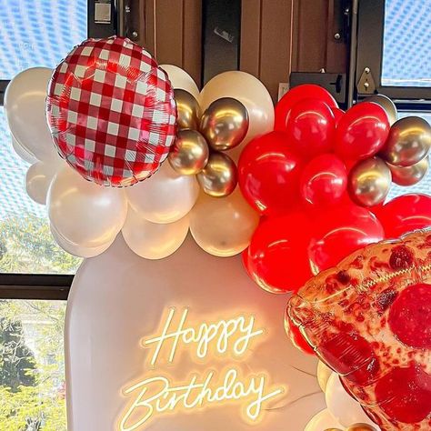 Pizza Party Balloon Arch, Pizza Party Balloons, Pizza Party Balloon Garland, Pizza Balloon Arch, Pizza Balloon Garland, Italian Balloon Arch, Slice Of Fun Turning One, Pizza Themed 1st Birthday Party, Thats Amore Party