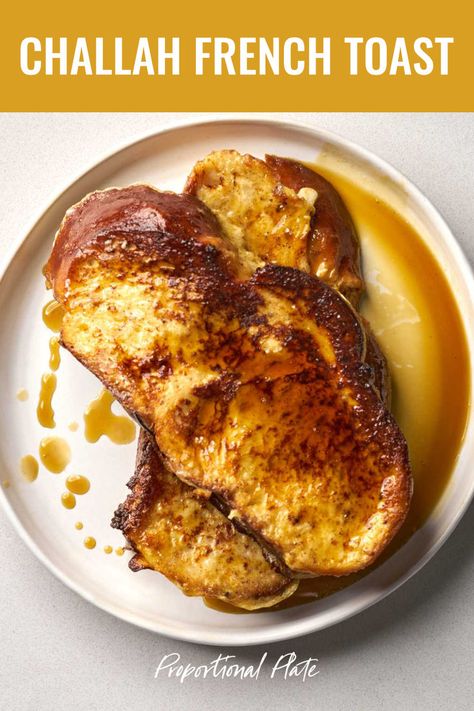 Two slices of french toast with maple syrup on a white plate. Challah Bread French Toast, Easy Challah, The Best French Toast, Homemade Brunch, Challah French Toast, Best French Toast, Challah Bread, French Toast Recipe, Challah