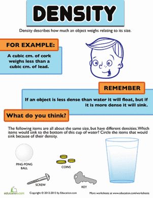 Little scientists can learn about a fundamental concept of physical science with this worksheet all about density! Buoyancy Worksheet, Density Worksheet, Physical Science Lessons, Grade 2 Science, Elementary School Science, Elementary Science Activities, Science Earth, Sink Or Float, Chemistry Worksheets