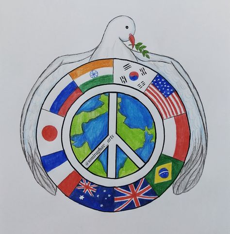 Peace Day Drawing Ideas, Poster On World Peace, Poster On Peace Drawing, Peaceful World Drawing, Drawings About Peace, Europe Day Drawings, G20 Poster Drawing Ideas, G20 Poster Drawing Easy, World Peace Day Drawing