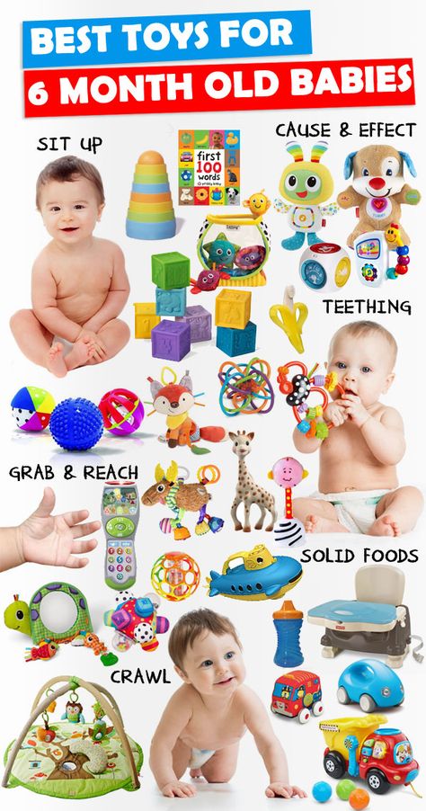 Parents, save this list! See the best toys for 6 month old babies that will help with baby's sensory development and milestones. Toys For 6 Month Old, 6 Month Baby Activities, 6 Month Old Toys, Best Baby Toys, 6 Month Old Baby, Best Toys, Haken Baby, 6 Month Baby