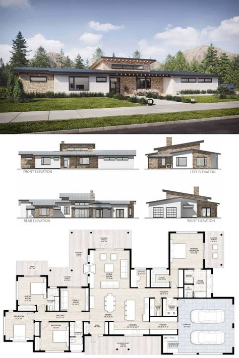 2500 Sq Ft Modern House Plans, Ultra Modern Homes Floor Plans, Floor Plans With Lots Of Windows, Small Modern Home Floor Plans, Mid Century Modern Floor Plan, Unique Home Floor Plans, Mid Century Floor Plans, Long House Design, Mid Century Modern Floor Plans