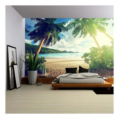 Free 2-day shipping. Buy wall26 - Sunset on the Beach Takamaka, Mahe Island, Seychelles - Removable Wall Mural | Self-adhesive Large Wallpaper - 66x96 inches at Walmart.com Tree Wallpaper Bedroom, Beach Wall Murals, Beach Mural, California Palm Trees, Palm Trees Wallpaper, Large Wall Murals, Tree Wall Murals, Removable Wall Stickers, Large Wallpaper