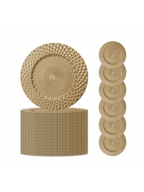 SHEIN X WOTP 13" Gold Plastic Round Decorative Dinner Under Plate, Reusable Elegant Peacock Service Chargers Plates for Wedding Christmas Thanksgiving, Party Table Place Setting and so onI discovered amazing products on SHEIN.com, come check them out! Kitchen Plates Set, Chargers Plates, Plates For Wedding, Wedding Dinner Plates, Holiday Dining Table, Kitchen Christmas Gifts, Gold Dining, Table Place Settings, Kitchen Plate