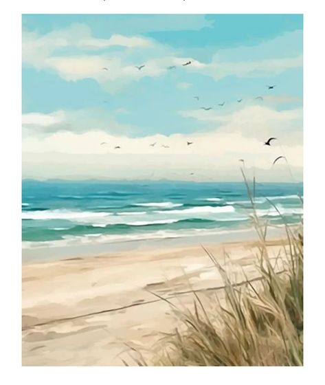 Beach Scene Acrylic Painting, Beach Oil Paintings On Canvas, Procreate Beach Tutorial, Landscape Paintings Beach, Seascape Paintings Beach Scenes, Painted Beach Scenes, Beach Acrylic Painting Easy, Simple Beach Painting, Ocean Scene Painting