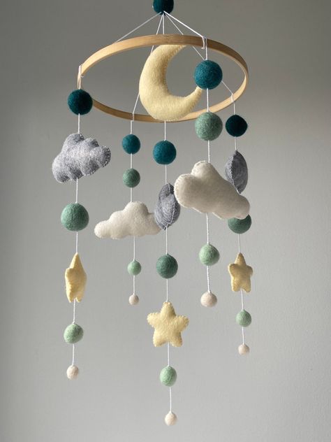 Baby Girl Mobile/ Baby Mobile/ Baby Boy Mobile/ Felt Ball - Etsy Canada Diy Baby Mobile Boy, Crib Mobile Boy, Felt Cloud, Baby 2024, Crib Decoration, Felt Baby Mobile, Pom Pom Mobile, Felt Wool Ball, Handmade Mobile