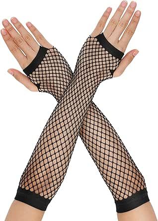 Telooco Fishnet Long Gloves Fingerless Mesh Gloves Fish Net Arm Sleeves 80s Party Cosplay Costume Accessories for Women Girls Fishnet Arm Sleeves, Cheshire Costume, Long Gloves Fingerless, Monster High Halloween Costumes, Fish Net Tights, Monster High Halloween, Kitty Cheshire, Billie Concert, Fish Nets