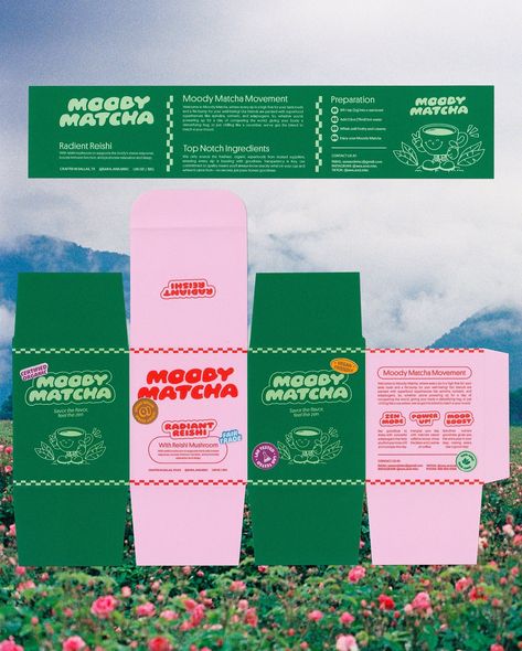 Conceptual matcha packaging! Fun fact I’m not a matcha drinker or coffee drinker ��– for some reason caffeine makes me sleepy 🤨 And ngl I think matcha kind of tastes like dirt lol. But matcha, tea, and coffee packaging are always designed so nicely and I love looking at matcha packaging in shops for inspo. Anyway, here’s Moody Matcha! 🍵🌀 #graphicdesign #packagingdesign #photoshopartist #illustrator #designdaily Packaging Design Inspiration Food, Pistachio Branding, Matcha Packaging Design, Drink Package Design, Matcha Branding Design, Matcha Packaging Design Creative, Cool Packaging Design, Matcha Brand Identity, Matcha Packaging