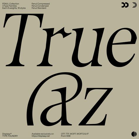 Newly, upright and Italic styles are included in one variable font, which allows you to use slanted italics that closely match the upright fonts.  #displaay #typeface #fenul #type #best #font #typography #typographic #graphic #design #graphicdesign #new #serif #variable Cool Serif Fonts, Italic Serif Font, Creative Typeface, Etsy Pod, Stamp Font, Variable Type, Variable Font, Font Creator, Serif Typography